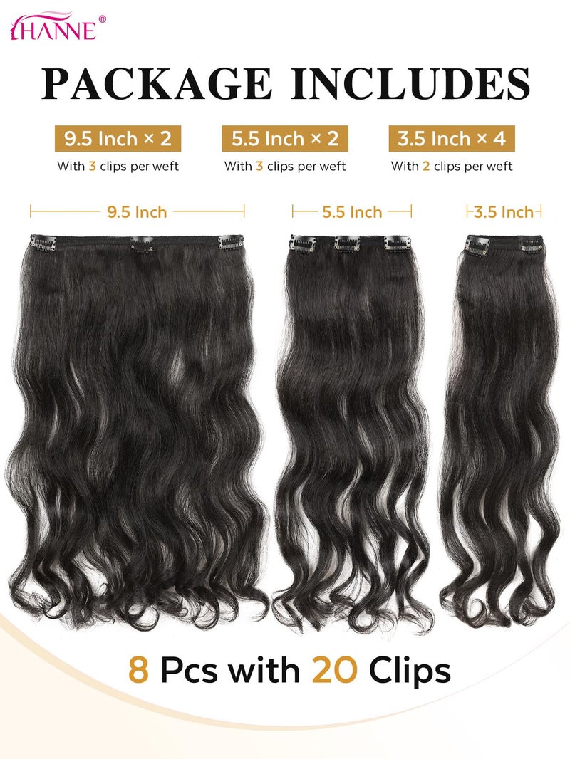 HANNE Yaki Curly Clip In Hair Extensions 8 Pcs Black 18 Inch Hair Pieces for Women Clip Ins Clip on Hair Extensions for Women (8PC-1B, 18-Inch) - Image 3